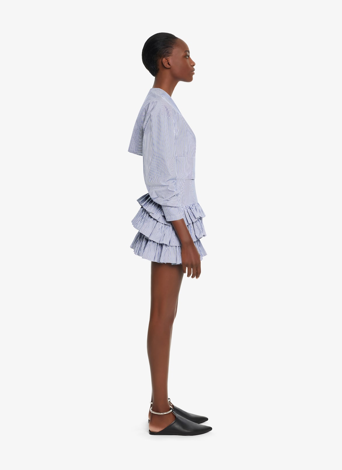 STRIPED POPLIN LONG-SLEEVE TOP ALAÏA WHITE/BLUE STRIPED POPLIN LONG-SLEEVE TOP